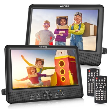 Portable DVD Player for Car, WONNIE 10.5" Two DVD Players Dual Screen Twins CD Player