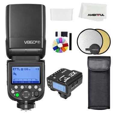 Godox V860III-F TTL 2.4G GN60 HSS Camera Flash with 10-Speed Adjustable Modeling Light, one-Key Switch TTL+ Godox X2T-F Trigger Transmitter for Fuji Camera