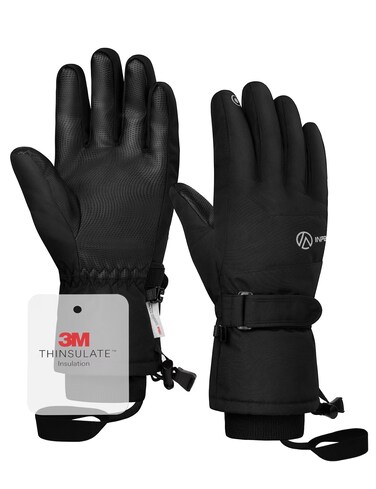 INPAKO Winter Ski Gloves Men Women, 3M Thinsulate Snow Gloves, Waterproof Windproof Touchscreen Snowboarding Gloves, 5-Layer Thermal Warm Cold Weather Gloves for Skiing, Snowboard, Snowmobile Black L