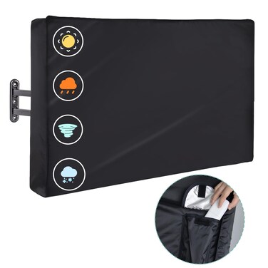 Outdoor TV Cover 55 inch Weatherproof and Waterproof, Black TV Cover for Outside 52 to 55 inch Flat Screen Television