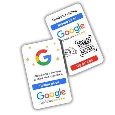 NFC Tag Google Review Card - Boost Customer Feedback with Tap &amp; Scan QR - No App, No Subscription - Works on iPhone &amp; Android (White, Set of 1)