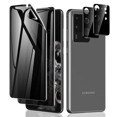 LYWHL 2+2 Pack for Samsung Galaxy S20 Ultra Privacy Screen Protector, Anti-Spy Black Full Adhesive Flexible Film + Camera Lens Glass Protector for Galaxy S20 Ultra