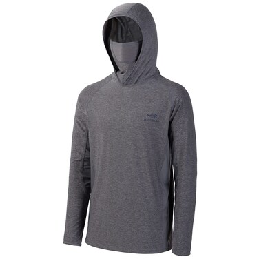 BASSDASH UPF 50+ Men&acirc;&euro;&trade;s Long Sleeve Fishing Shirt with Mask UV Neck Gaiter Hoodie Heather Grey
