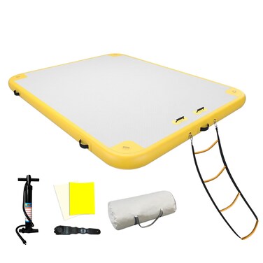 GONFLABLE Inflatable Lake Float for Adults, 12ft Air Floating Dock Platform-Raft for Pool &amp; Beach (Yellow, 6x12 FT)