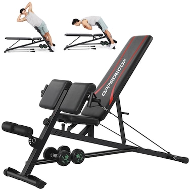 OPPSDECOR 900LBS Adjustable Weight Bench, Multifunctional Workout Bench Roman Chair, Hyperextension Back Extension Bench, Preacher Curl Bench w/Resistance Bands