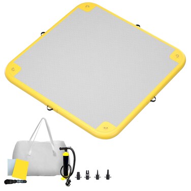 GONFLABLE Inflatable Floating Dock for Adult, 6x6ft Inflatable Water Platform Raft with Air Pump&amp; Storage Bag, Floating Island Mat for Pool Lake Beach Ocean (Yellow, 6 x 6ft)