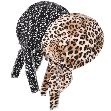 DOCILA Do Rags Women Skull Cap Fashion Leopard Print Helmet Liner Head Bandana Cheetah Spots Pattern Motorcycle Hair Wrap Light Doo Dew Durags Cycling Sleeping Beanie