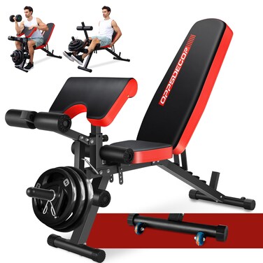 OPPSDECOR 660LBS Adjustable Weight Bench, Multifunctional Workout Bench, Preacher Curl Leg Curl Bench, Flat Incline Decline Bench Press Set for Full Body Workout