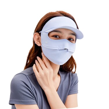 Women Anti UV Face Cover UPF 50+ Wide Brim Full Face Mask Breathable Sunscreen Sports Face Cover SLN4M237T Blue