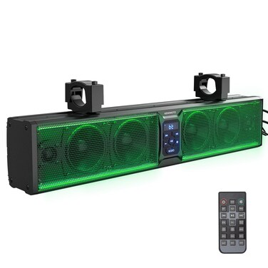 KEMIMOTO 6-Speaker Metal UTV Sound Bar Waterproof Bluetooth Music Sync Multicolor Lights 26-inch SxS Speakers Wireless Control Soundbar for UTV Golf Cart w/ 1.25 in - 2 in Roll Bar