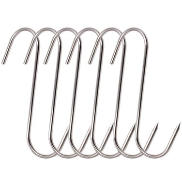 RJWKAZ Meat Hooks S Hooks Stainless Steel Poultry Hook BBQ Grill Cooking Smoker Hook Tool (5 Inch-6 Pack)