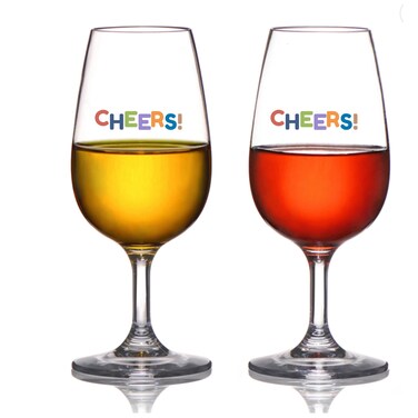 Cheers with 2 Tritan Plastic Mimosa Glasses, White Wine Glasses with Stem, 7 Oz Unbreakable Party Drinkware, Shatterproof for Picnic, Weddings, Pools, Reusable &amp; BPA Free, Perfect Anniversary