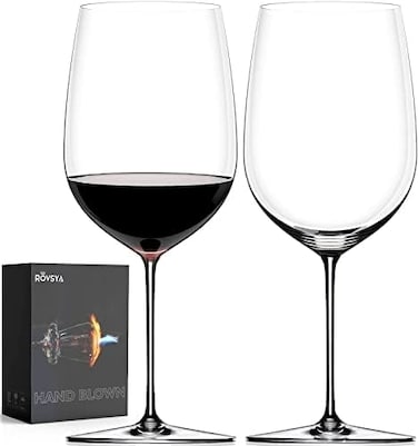 OJA Red Wine Glasses Set of 2, Hand Blown Giant Wine Glass 36.5 oz, Oversized Full Bottle Crystal Glasses, Large Cabernet Sauvignon Light, Clear, Best for tasting, Restaurant