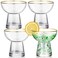 Lallisa Stemless Margarita Glasses Set of 4 Martini Champagne Glasses with Gold Rim Elegant Cocktail Glasses Ribbed Design Hand Glassware Thick Solid Clear Glass for Martini Wine Beer Drink, 10 oz