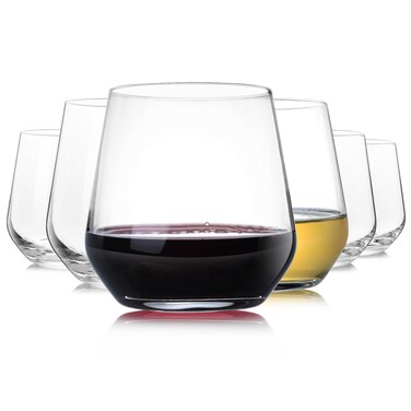 Chouggo Stemless Wine Glasses Set of 6, Hand Blown Premium Crystal Square Red White Wine Glass - Gifts for Women, Men, Wedding, Anniversary, Christmas, Birthday - 15Oz