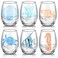 Yiyiring 6 Pcs Ocean Stemless Wine Glasses Sea Beach Turtle Starfish Sea Conch Seashore Glassware Wine Bottle Glass Cute No Stem Drinking Glasses for Women Men Christmas Birthday Wine Lovers Gifts