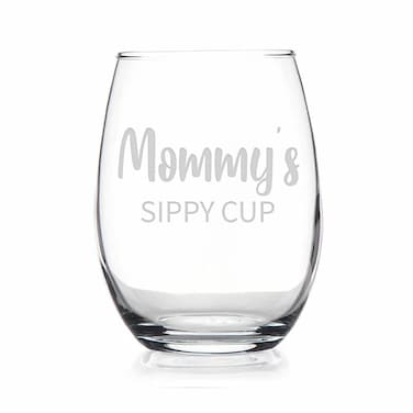 HTDesigns Mommy's Sippy Cup Stemless Wine Glass - Mother's Day Gift Mommy Wine Gift - First Time Mommy New Mommy Gift - Mommy Wine Glass