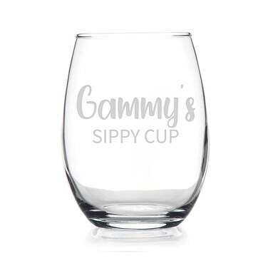 HTDesigns Gammy's Sippy Cup Stemless Wine Glass - Mother's Day Gift Gammy Wine Gift - First Time Gammy New Gammy Gift - Gammy Wine Glass