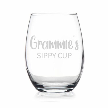 HTDesigns Grammie's Sippy Cup Stemless Wine Glass - Mother's Day Gift Grammie Wine Gift - First Time Grammie New Grammie Gift - Grammie Wine Glass