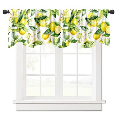 Yongqian 18x54inch Lemon Fruit Window Treatment Valance Watercolor Print Green Leaves Yellow Lemon Window Valance with Rod Pocket Kitchen Dining Room Decoration