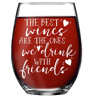 Vine Country Best Friends Wine Glass Gift for Women - Fun Friendsgiving and Friendship Wine Glass, Forever Friends - Stemless