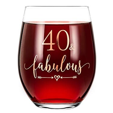 Crisky Rose Gold 40 &amp; Fabulous Wine Glass for Women 40th Birthday Gifts Funny Ideas for Women, Wife, Mom, Sister, Aunt, Friends, Coworker, Her Rose Gold Foil 40 &amp; Fabulous 14oz, with Box