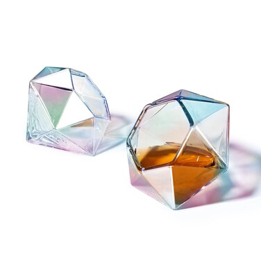 Set of 2 Iridescent Diamond Whiskey &amp; Wine Glasses 10oz - Wine, Whiskey, Water, Diamond Shaped, Diamonds Collection Sparkle Patented Wine Savant - Stands Alone, Or on Stand
