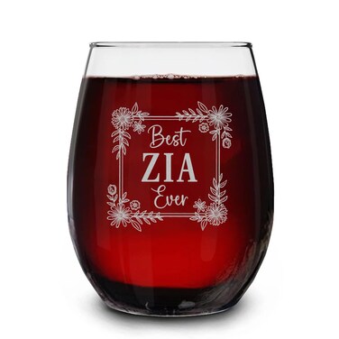 Best Zia Ever Engraved Stemless Wine Glass - Gifts For Zia - Best Zia Wine Glass - Funny Gifts Idea Birthday- Christmas- Holiday- Mother's Day - Pregnancy Announcement Wine Glass