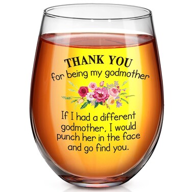 Patelai Thank You for Being My Godmother Wine Glass, Christmas Gift for Godmother Mother's Day Birthday, 17 oz Godmother Announcement Wine Glass for Godmother from Godchild (Thank You)