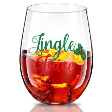 Patelai Christmas Jingle Juice Wine Glass 17 oz Funny Stemless Wine Glasses Drinkware Christmas Party Gifts for Men Women Friends Party Holiday Birthday Decoration