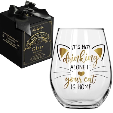 Pokolllee Funny It's Not Drinking Alone Cat Lover Wine Glass, Retirement Gifts for Women, Cat Lover Gift for Women, Funny Cat Themed Birthday Gift for Cat Owners Mom Cat Lovers Friends BFF Sisters