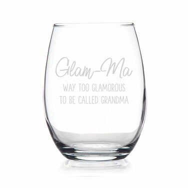 HTDesigns Glam-Ma Because I'm Too Glamorous To Be Called Grandma Wine Glass - Grandma Gifts - Mothers Day Wine Glass - Mothers Day Wine Glass Gift For Gramma Nana