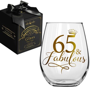Pokolllee 65 &amp; Fabulous Happy 65th Birthday Wine Glass, 65th Birthday Gift for Women, Funny 65 Years Old Birthday Wine Glass Gift for Mom Friends Wife Female Coworker, Turning 65th Wine Glass Gift