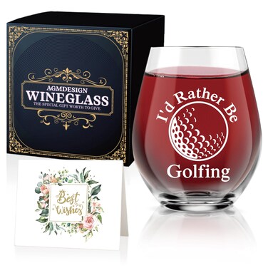 AGMDESIGN I&acirc;&euro;&trade;d Rather Be Golfing Funny Wine Glass with Gift Box, Golf Accessories for Men and Women, Christmas Birthday Retirement Gifts for Grandparents Dad Mom Wife Golf Lovers