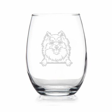 HTDesigns Pomeranian Peeking Paws Stemless Wine Glass - Pomeranian Gift - Dog Gift - Pet Gift - Dog Mom Gift - Pomeranian Wine Glass