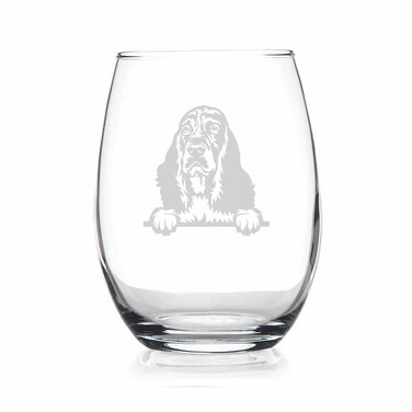 HTDesigns English Springer Spaniel Peeking Paws Stemless Wine Glass - English Springer Spaniel Gift - Dog Gift - Pet Gift - Dog Mom Gift - English Springer Spaniel Wine Glass
