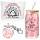 Yaomiao 3 Pcs Not A Day Over Fabulous Gifts for Women Birthday Gifts for Her, Wife, Mom, Sister, Coworkers, Grandma 16 oz Glass Cup with Lid Straw Makeup Bag Keychain Valentine's Day Female Gift, Pink