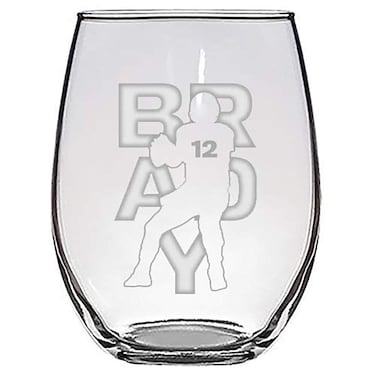 Hat Shark Football Sports Athletic Player - Laser Engraved Stemless Wine Glasses (Brady #12)