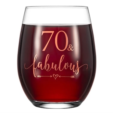 Crisky Rose Gold 70 &amp; Fabulous Wine Glass for Women 70th Birthday Gifts Funny Ideas for Women, Wife, Mom, Sister, Aunt, Friends, Coworker, Her Rose Gold Foil 70 &amp; Fabulous 14oz, with Box