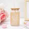 Whaline Bride Wedding Drinking Glasses 16oz Flower Glasses Cup with Bamboo Lids Glass Straw Cleaning Brushes Bride Shower Ice Coffee Cup for Cocktails Whiskey Beer Soda Wedding Gifts