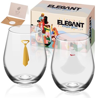 MewVeer Add a Touch of Romance to Your Celebrations Tie and Dress Wine Glasses - Perfect Valentine's Day, Engagement, and Wedding - Ideal for Bridal Showers