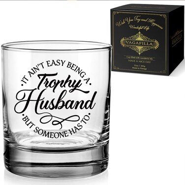 Vagafilla Father's Day Gifts, It Ain't Easy Being a Trophy Husband Whiskey Glass 12oz, Inspirational Anniversary Valentine Birthday Christmas Gifts for Him Father Men Dad Grandpa Uncle Husband-23