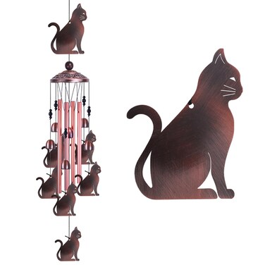 Garden Cat Wind Chimes Outdoor Indoor Decor - with 4 Tubes 6 Bells 7 Cats Wind Chime, Mobile Romantic Cat Wind Catcher, Cats Windchimes for Home, Mom Gifts, Balcony, Tree, Festival, Garden Decoration