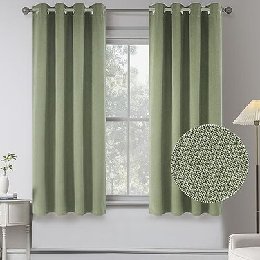 KEQIAOSUOCAI Completely 100% Blackout Linen Textured Grommet Curtains,Sage Green W 52 x L45 Inches Long 2 Panels