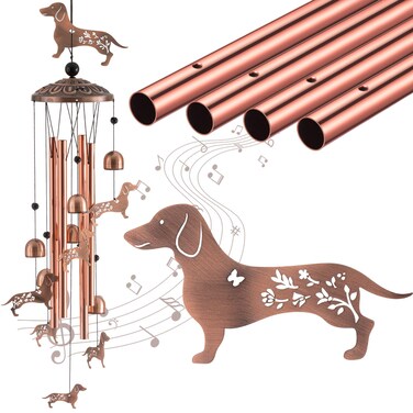 Briwooody Dachshund Dog Wind Chimes for Outside Dachshund Gifts for Women 36 Inch Metal Windchimes with 4 Aluminum Tubes Pet Memorial Wind Chimes Birthday Gifts Dog Wind Catcher for Garden Patio Decor