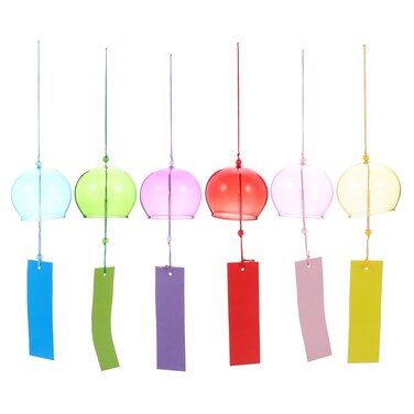 DECHOUS 6Pcs Japanese Wind Chimes Outdoor Japanese Glass Bell Wind Chime Colorful Glass Wind Chimes for Outside furin Wind Chime Japanese Style Pendent for Garden Patio Backyard