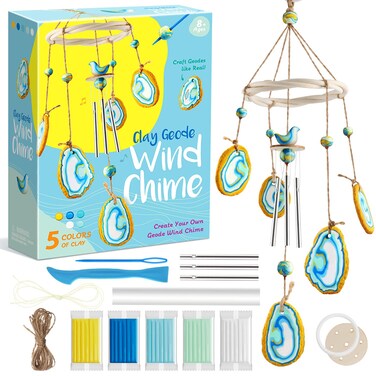 EDUMAN Make Your Own Clay Geodes Wind Chime for Home Garden Decoration, Arts and Crafts for Kids Ages 8-12, Wind Chime Craft Kit for Kids Learning &amp; Educational Project Birthday Gifts for Boys &amp; Girls