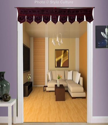 Stylo Culture Ethnic Cotton Window Valance Dining Room Dark Maroon Decorative Embroidered Elephant Scarf Curtain Topper Living Room Traditional Swag Curtain Door Hanging Toran   36 x 10 Inches