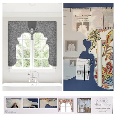 Traceable Designer; Scalloped Lambrequin Valance Kit; Patented Sewing Alternative; Kit; Make No-Sew Custom Cornice Curtains; for Bedroom; Living Room; Dining Room; Room Darkening; Rod Pocket; Lined