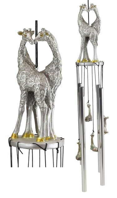 Ebros Gift Safari Madagascar Two Giraffe Couples Embracing in Love Figurine Crown Top Resonant Wind Chime with Miniature Ornamental Giraffes for Garden Patio Home Decorative Accent